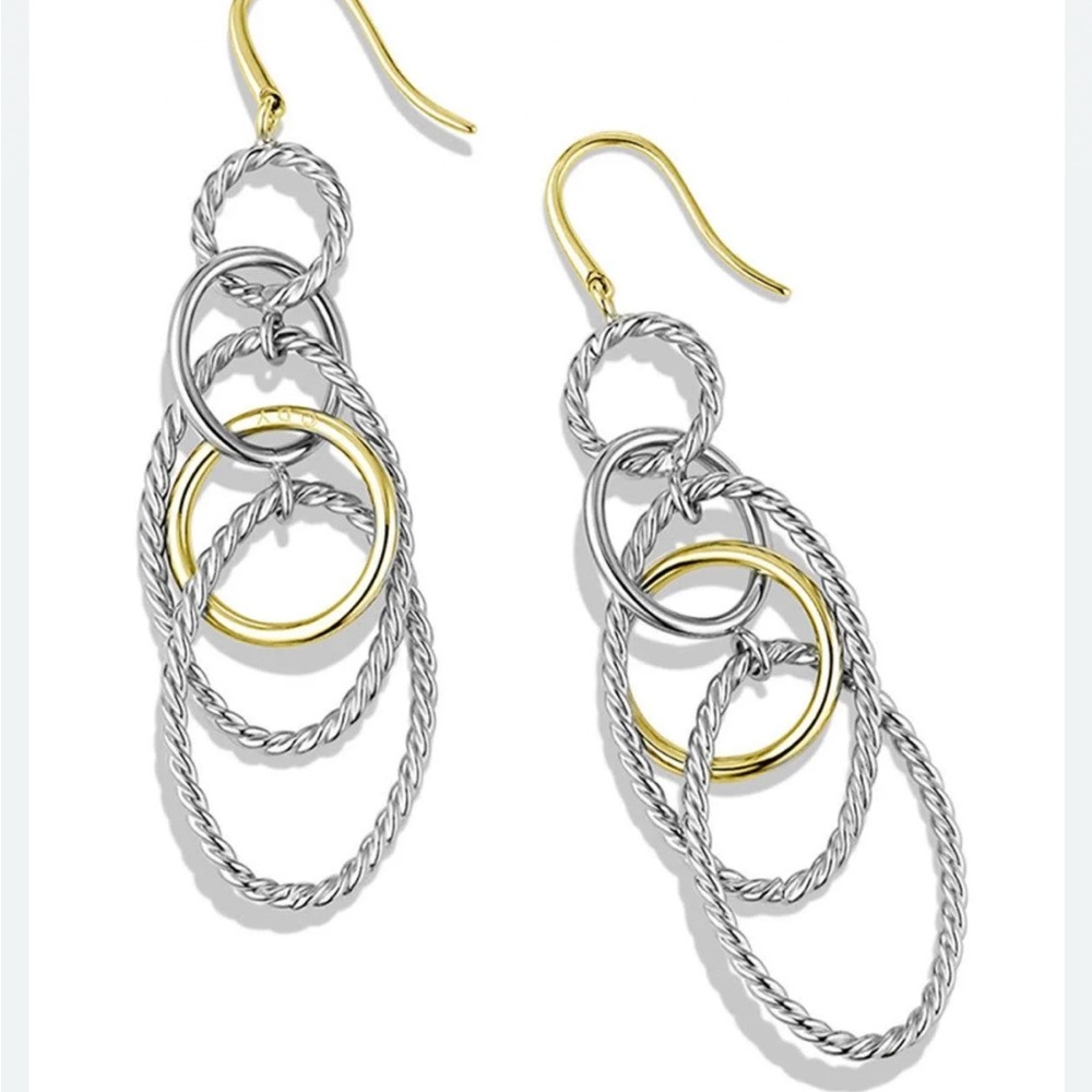 David Yurman Sterling Silver 18K Gold Mobile Oval Earrings